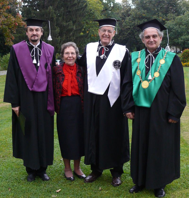 Dean Radu E. Sestras, Ms Shirley Janick, Professor Jules Janick and Rector Doru Pamfil after DHC ceremony 2